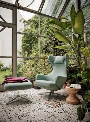 Lounge Chair: Dumet, pale blue/emerald, low height